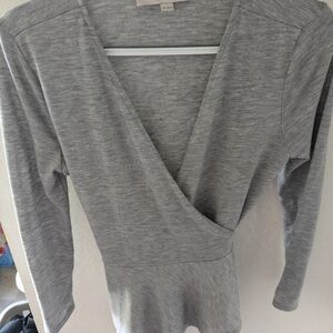 LOFT Petites Gray Tie-Waist Wrap Top | Size SP